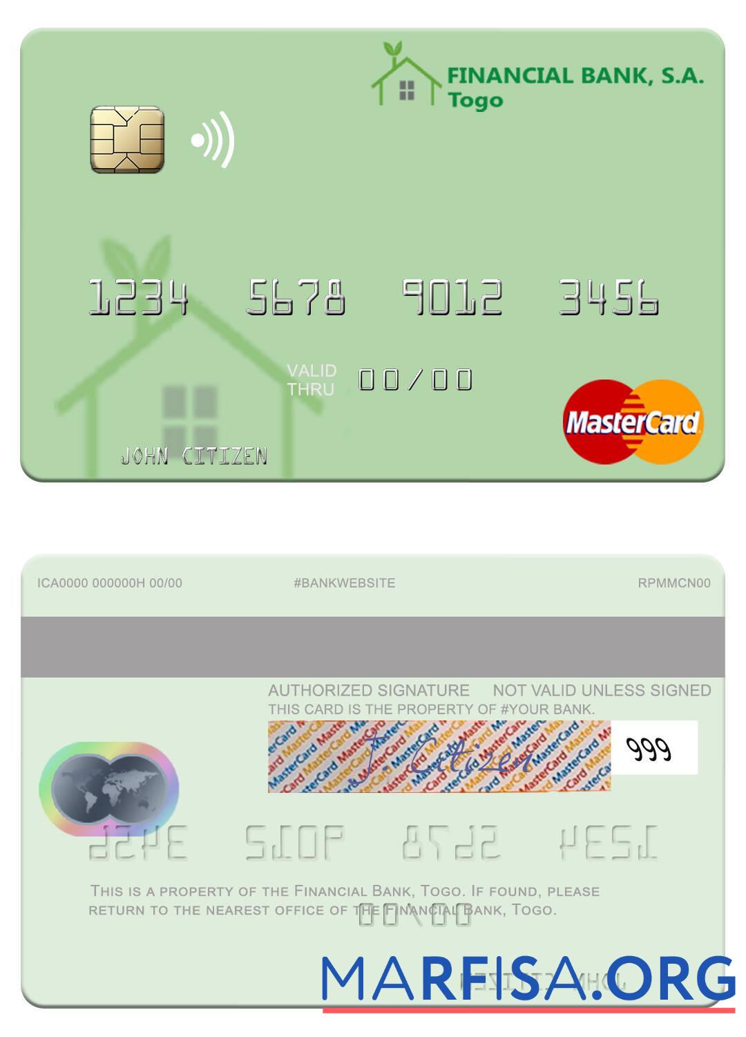 Realistic Togo Financial Bank mastercard download for verification